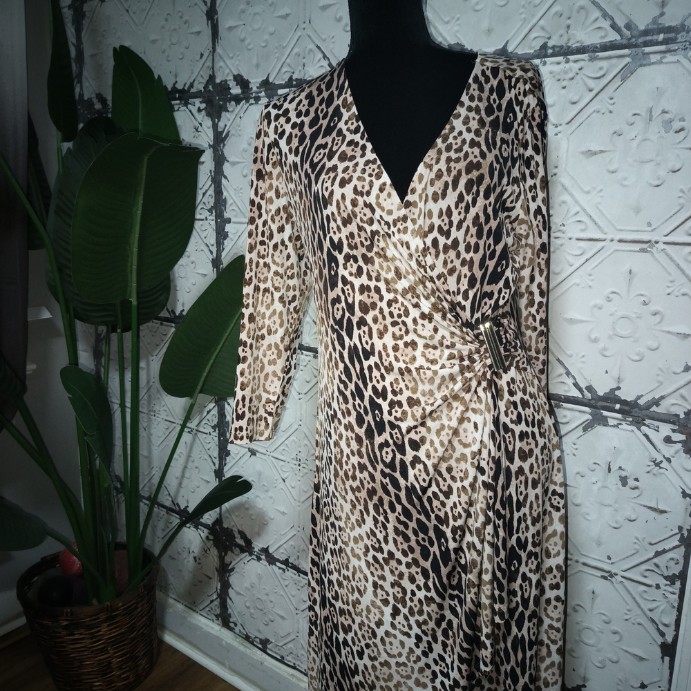 Calvin Klein Animal Print Long Sleeve Dress